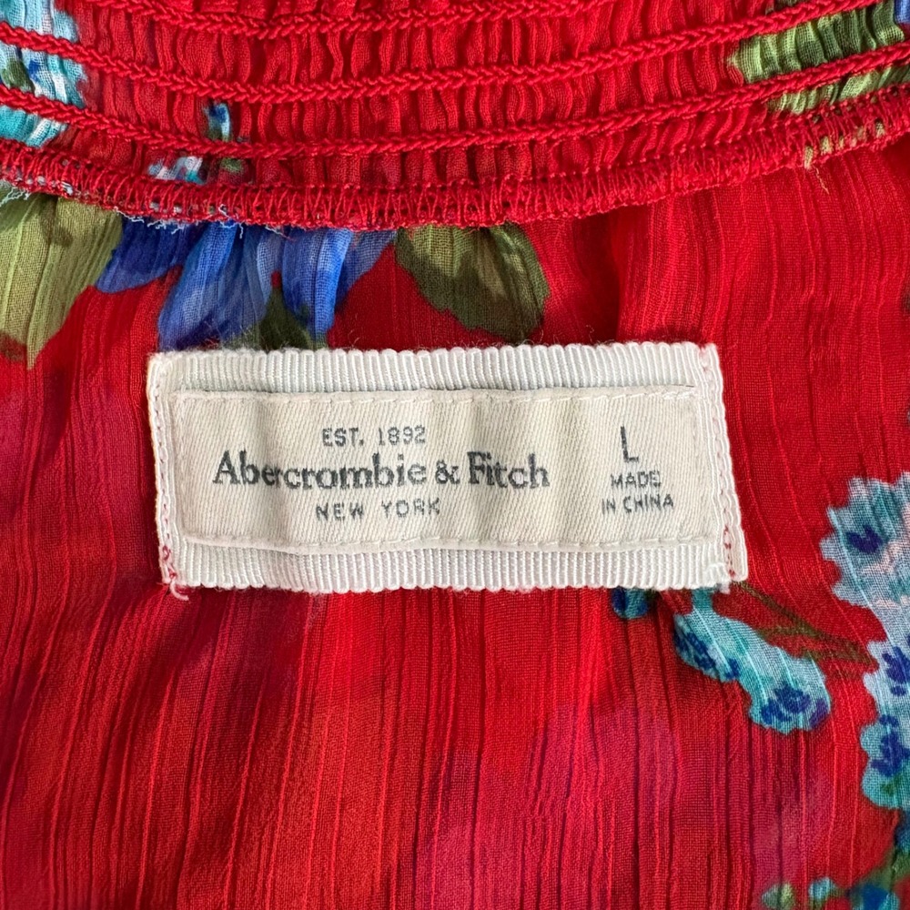 Abercrombie & Fitch Floral Ruffle Blouse Womens L Red Sheer Y2K Boho - Picture 5 of 6